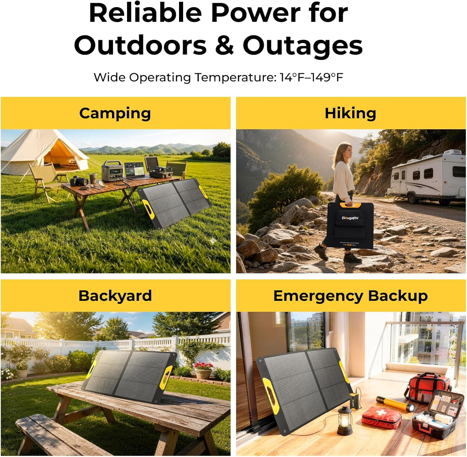 BougeRV 100W Portable Solar Panel, Fiberglass Solar Charger, Up to 25% Conversio