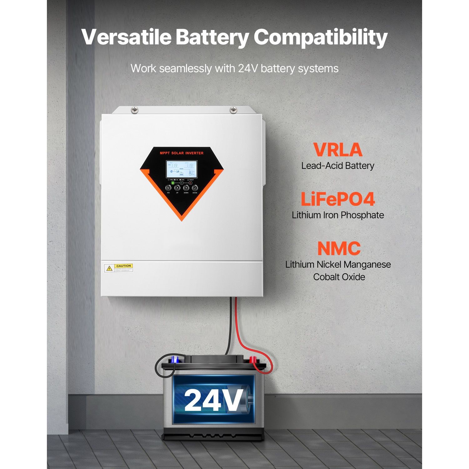 3000W Hybrid Solar Inverter, 24V to 110/ 120V AC, Pure Sine Wave with MPPT