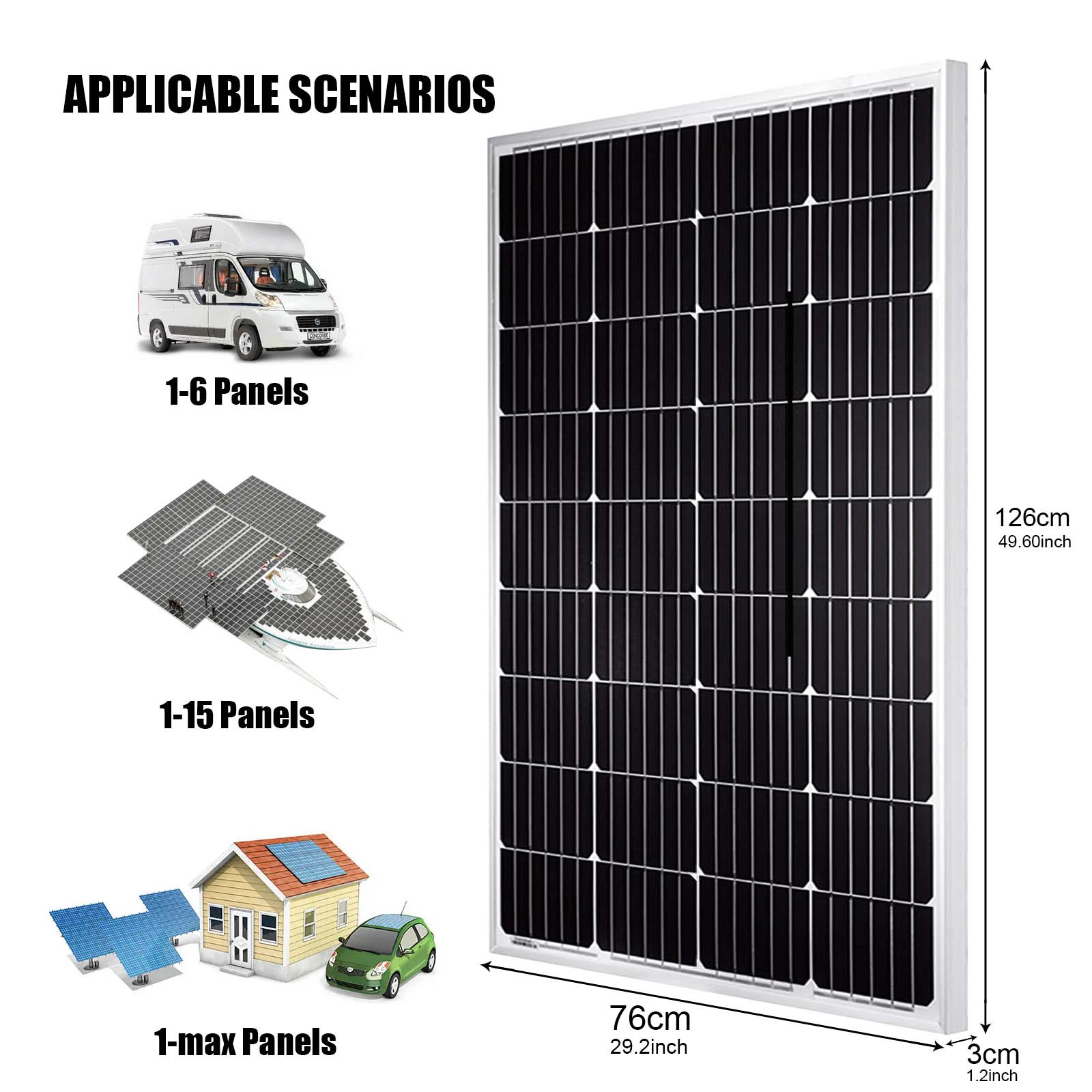 200 Watt Solar Panels 12 Volt Mono PV Module Power Charger for RV Marine Rooftop