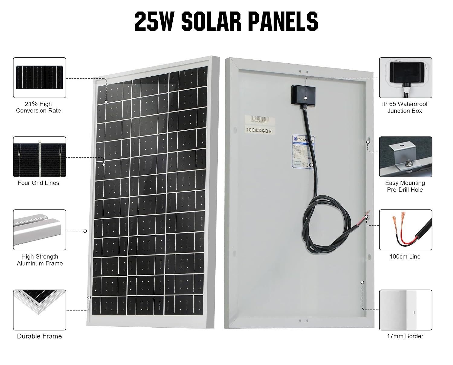 Solar Panel 25W 18V Monocrystalline Waterproof Panel Charging 12V Battery of RV
