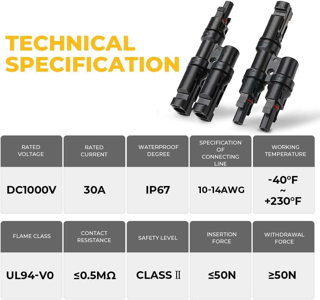 Solar Y Branch Connectors 2 Pairs Waterproof