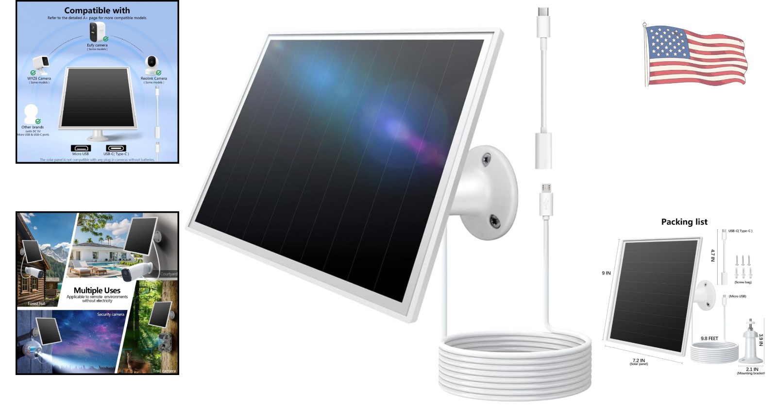 Fast Charging 8W Solar Panel for Outdoor Security – Micro USB & USB-C Compatible