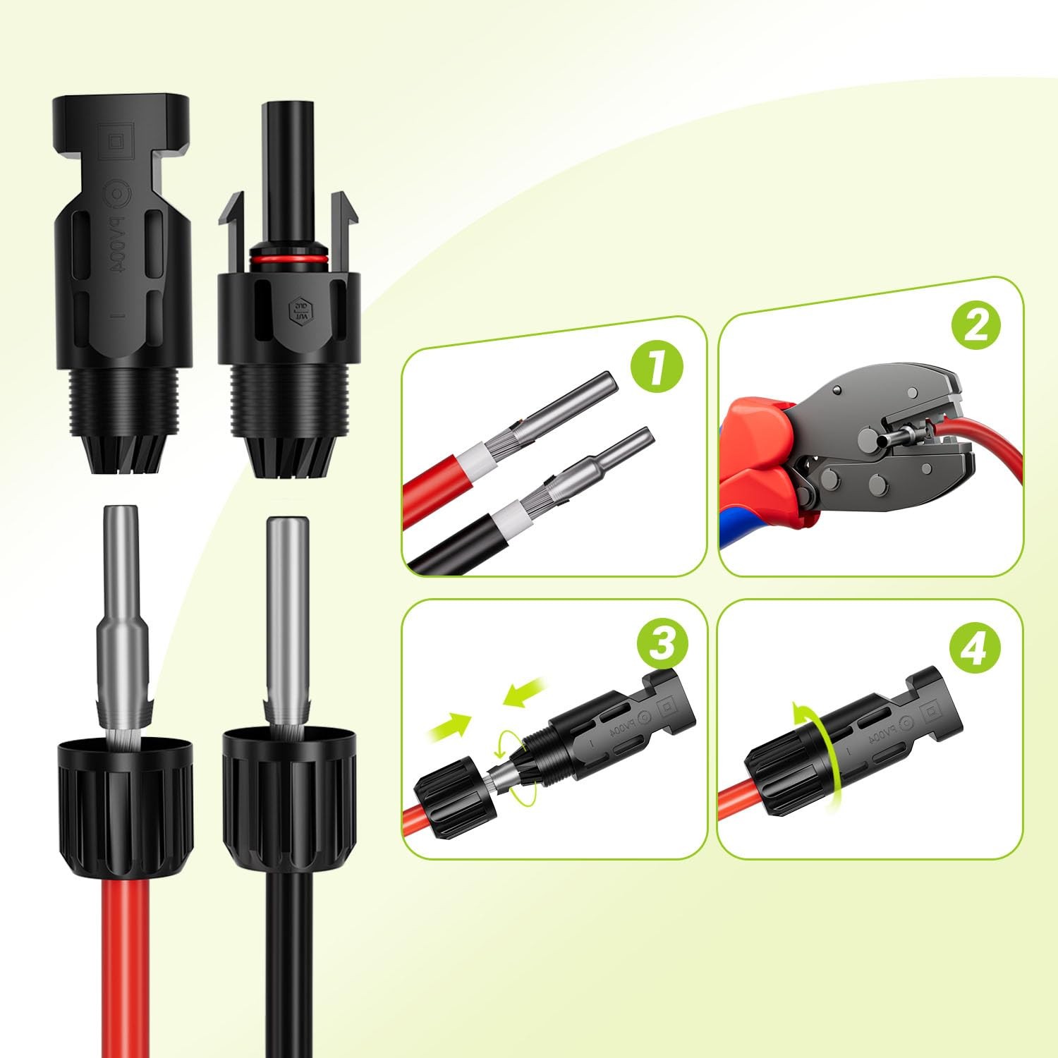 10AWG Solar Panel Wire, 2x50FT 6mm² Solar Extension Cable Red Black 84 Stran…