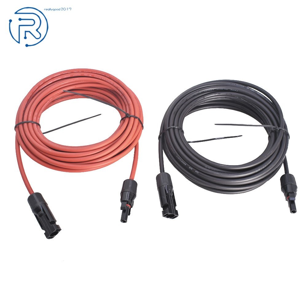 1 Pair 12AWG 20 Feet Black + Red Solar Panel Extension Cable Wire Connector