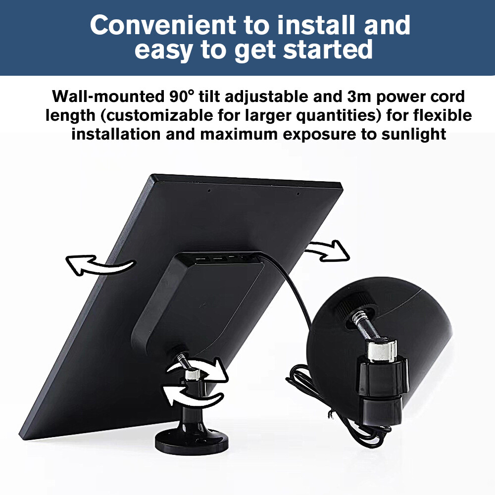 10W Solar Panel 5V Type-C Solar Panel Waterproof 9.8ft Cable for Security Camera
