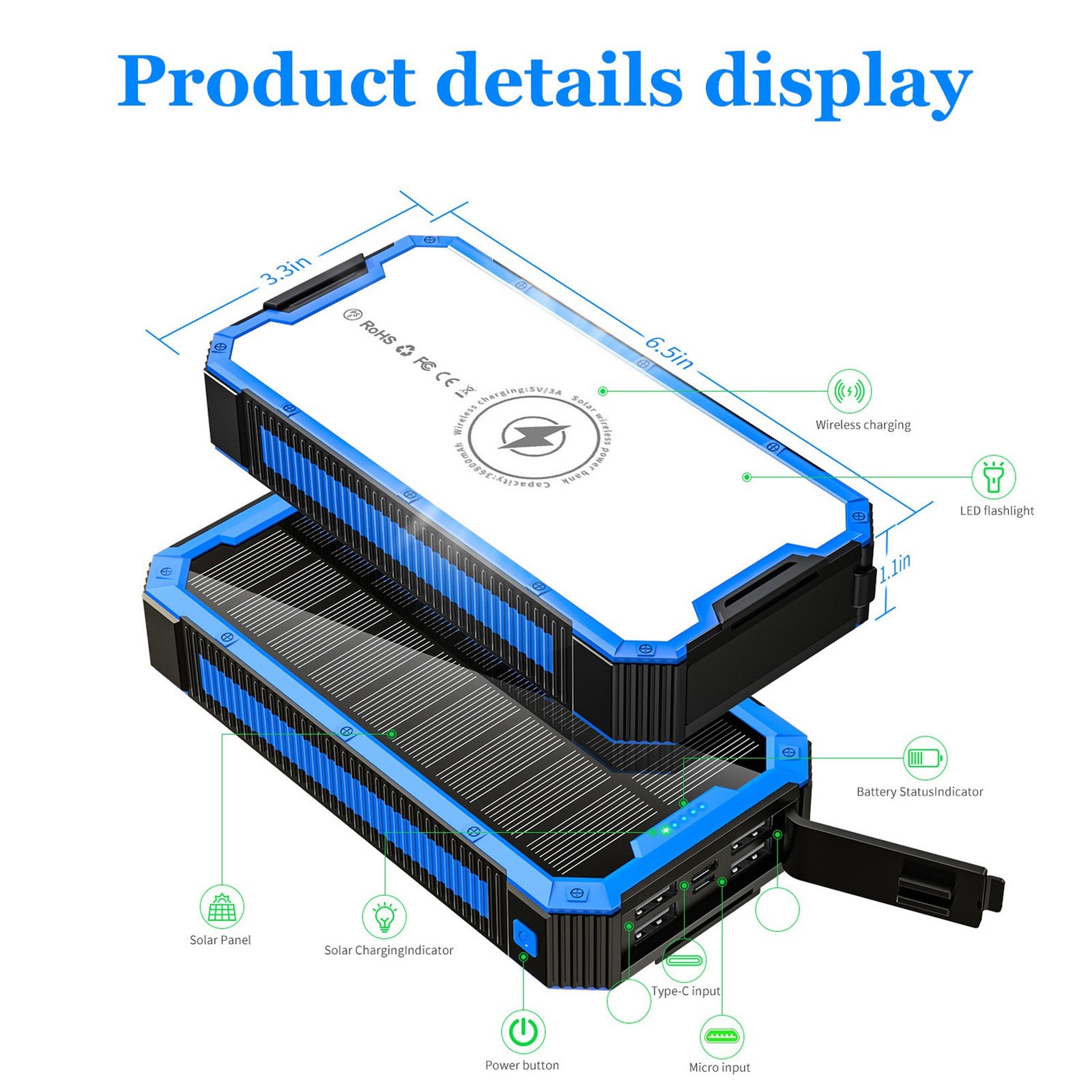 36800mAh Solar Power Bank With Wireless Charging For Outdoor Camping