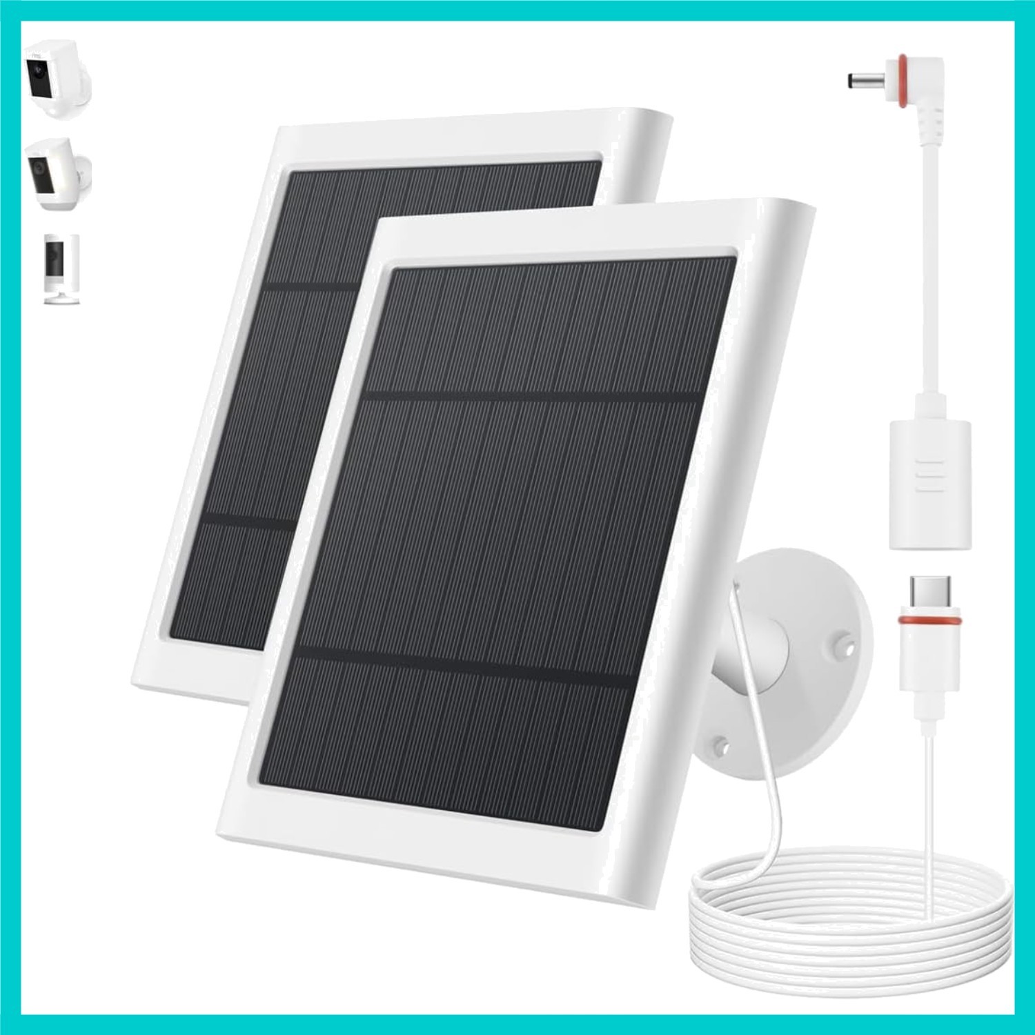 Efficient Solar Charger for Ring Devices – 2 Pack with Long Cables & Adapters