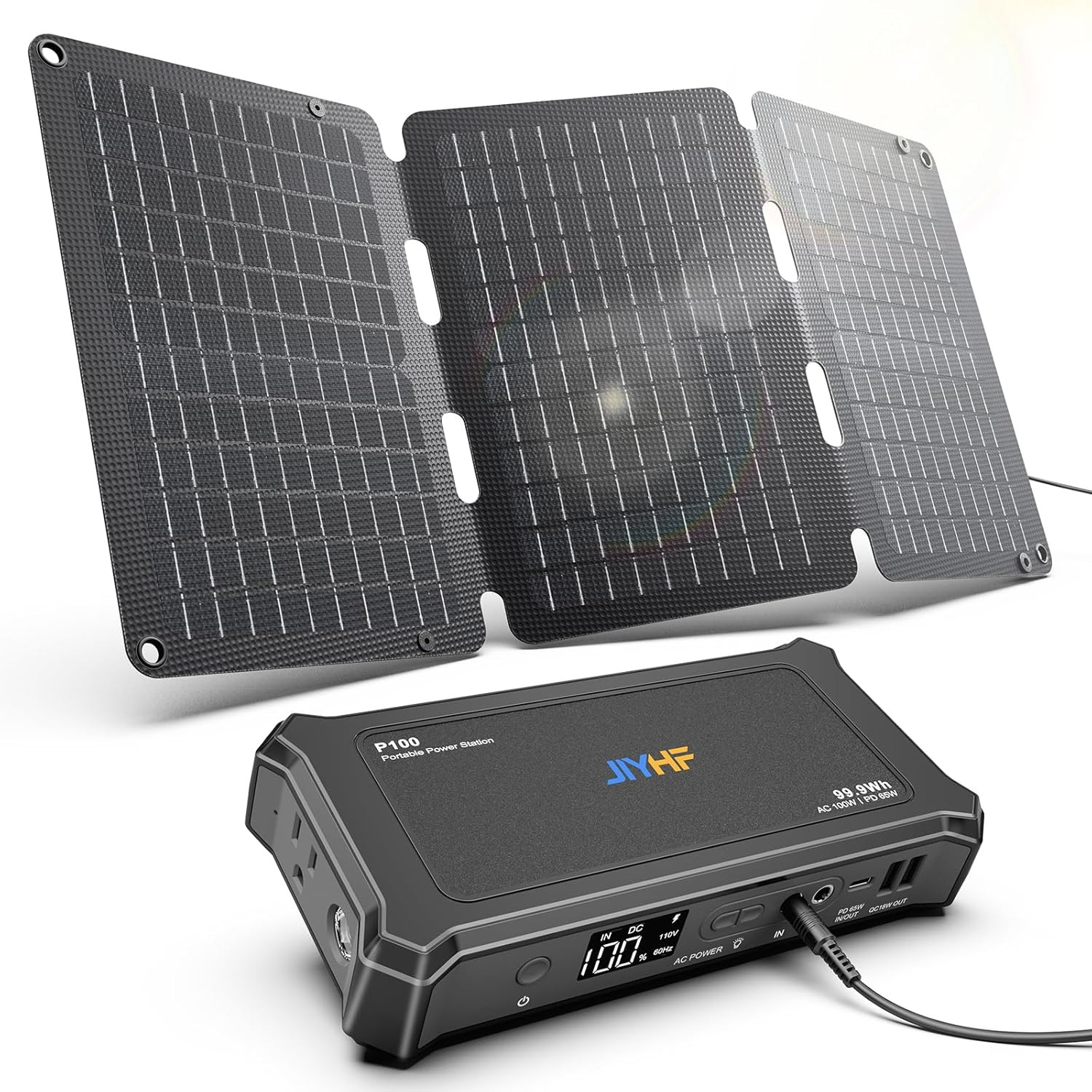 Portable Power Station with 30W Foldable Solar Panel – 99.9Wh Backup Battery, 10