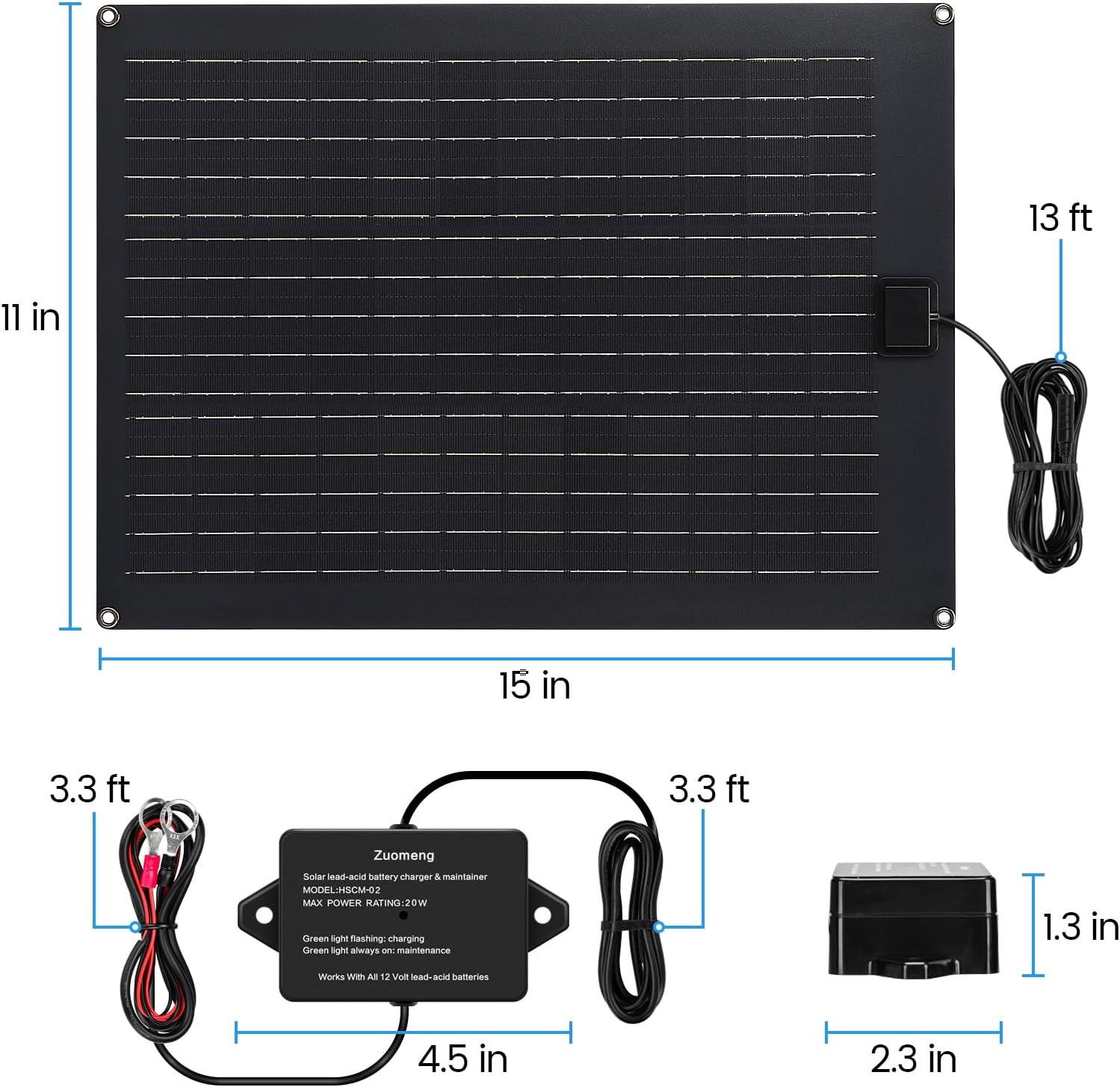 Solar Battery Charger Maintainer 20W Solar Panel Kit for Dump Trailer Built-In