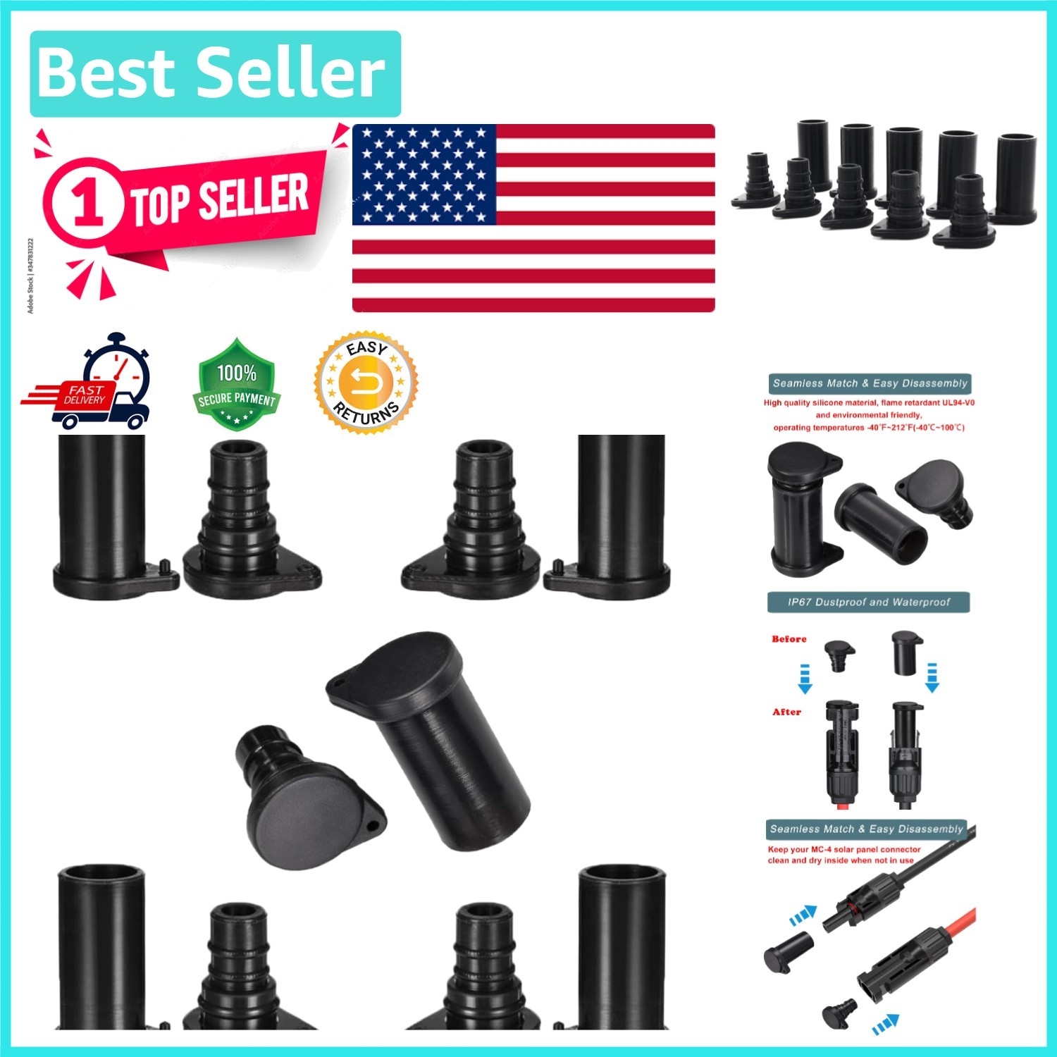 Durable Weather-Resistant Solar Connector Caps – Compatible with MC-4 Connectors