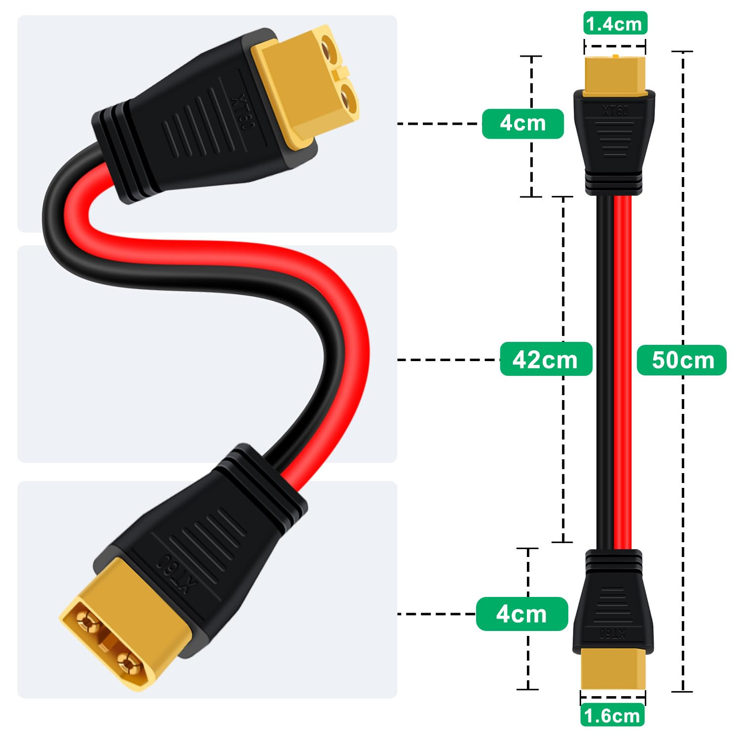 XT60 Extension Cable Adapter Female to Male Connector 12AWG XT60 Male to Female