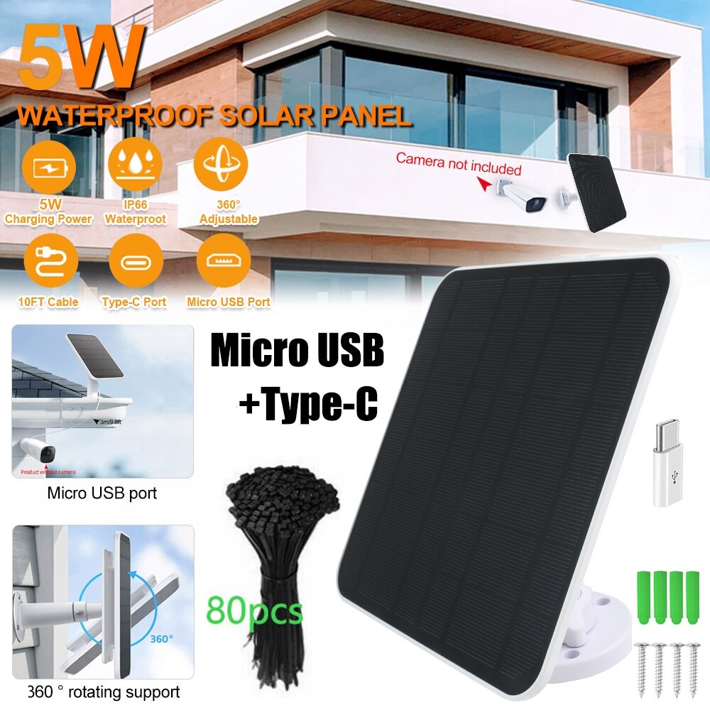 4W 5V Solar Panel Charger for Ring Video Doorbell 2/ 3/3+ /4 with 10ft Cable