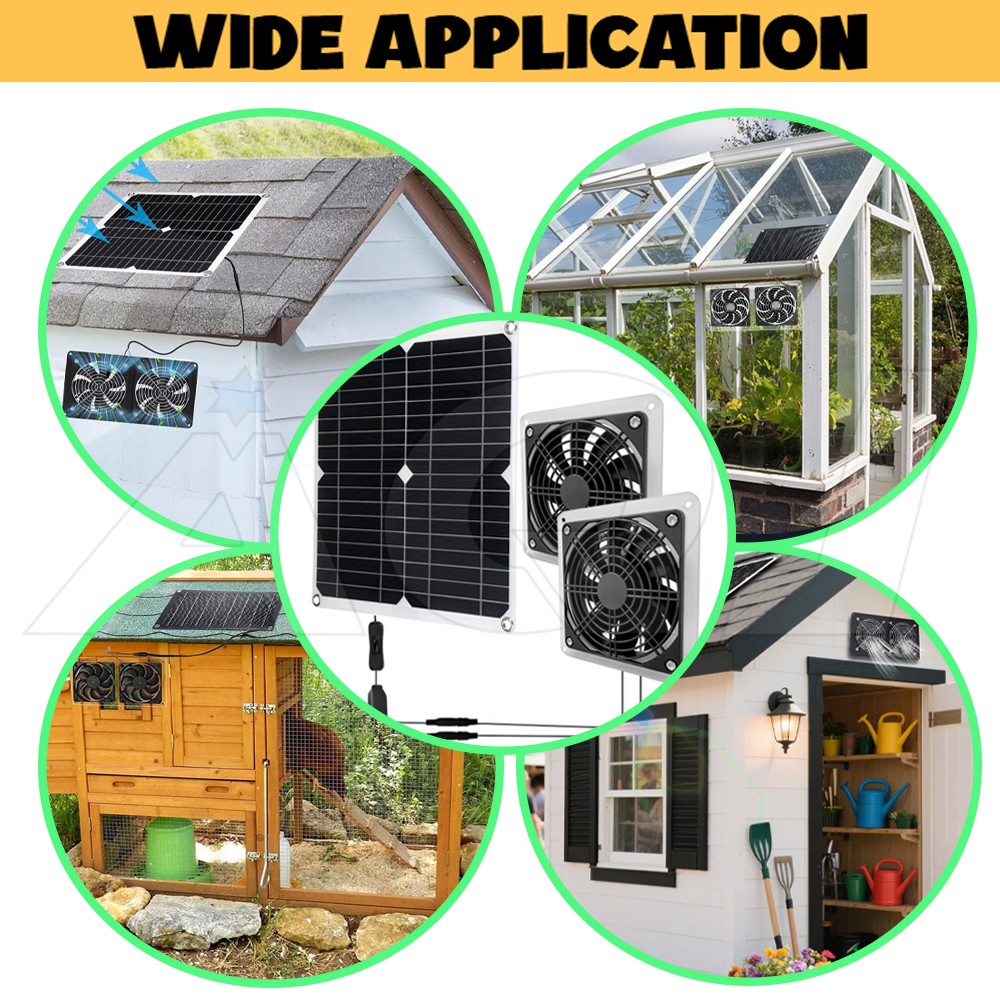 30W Dual Solar Fan for Outside Greenhouse, Shed, Chicken Coop IP57 Waterproof