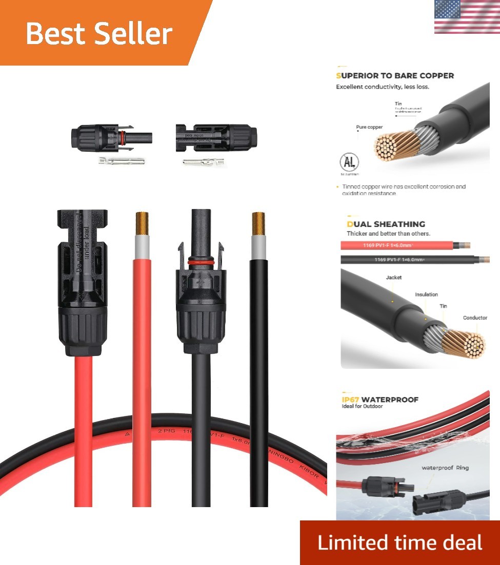 Complete Solar Kit: 20FT 10AWG Solar Extension Cable with Extra Connectors