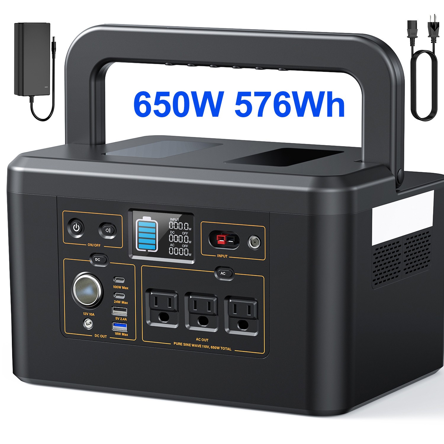 Portable Power Station 650W Solar Generator LiFePO4 Battery Emergency Backup