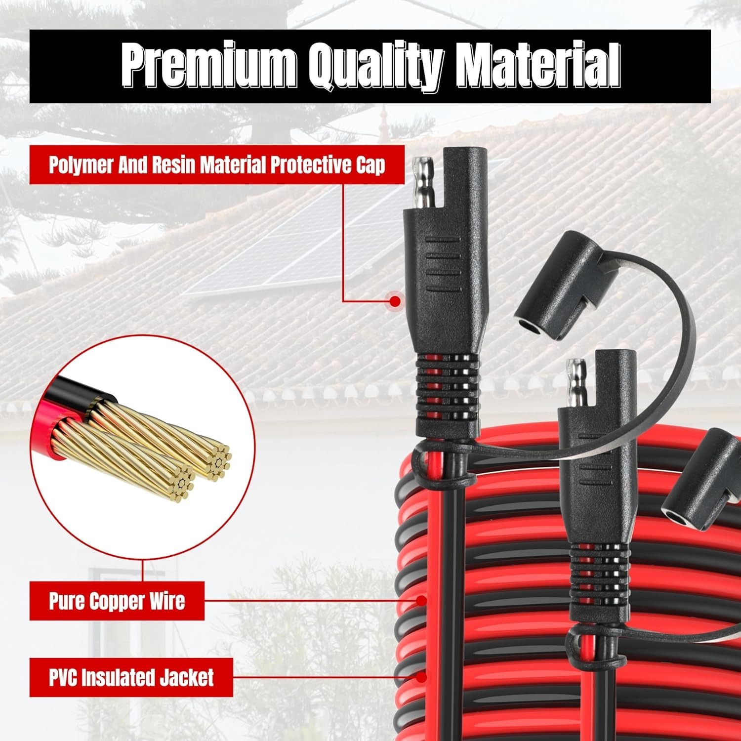 12FT 10AWG SAE Extension Cable for Solar Panel RV Battery Automotive