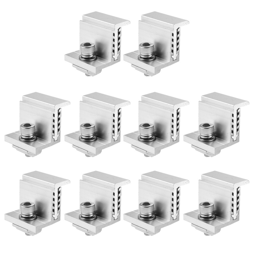 10Pcs Reusable Aluminum Solar Panel Clamps for Mounting Silver