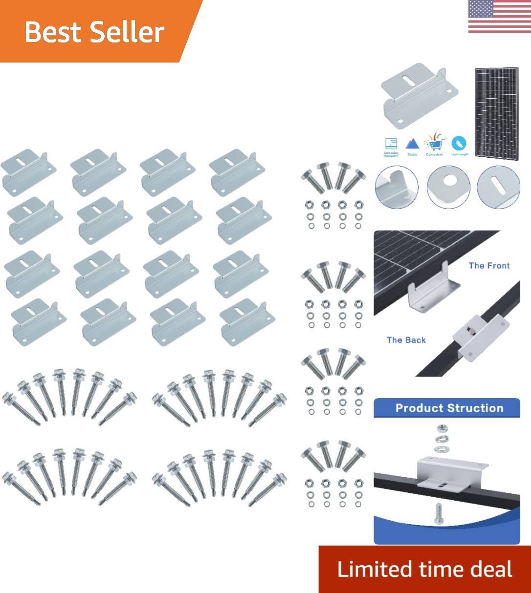Z Brackets Solar Panel Mount – 4 Sets for RVs, Boats & Trailers Installation