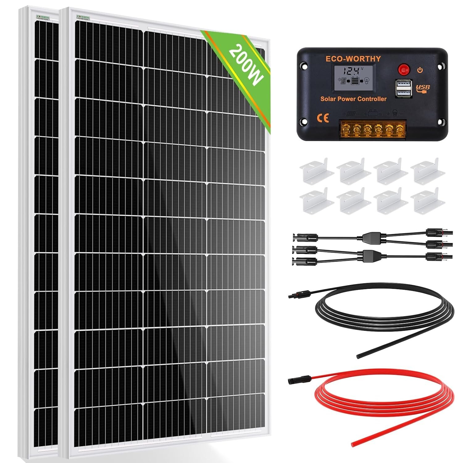 200 Watts 12 Volt/24 Volt Solar Panel Kit with High Efficiency Monocrystallin…