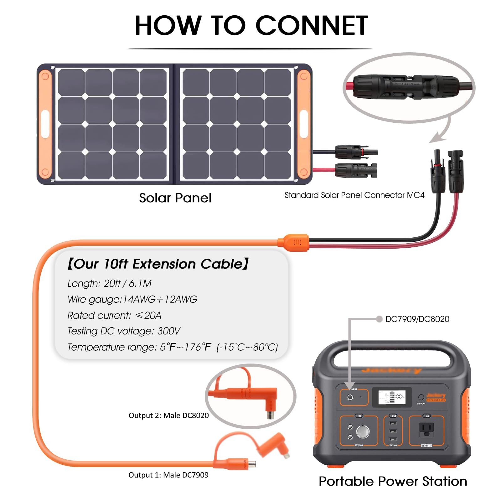 20FT MC4 to 8mm Adapter Cable for Jackery | Universal Solar Panel Connector a…