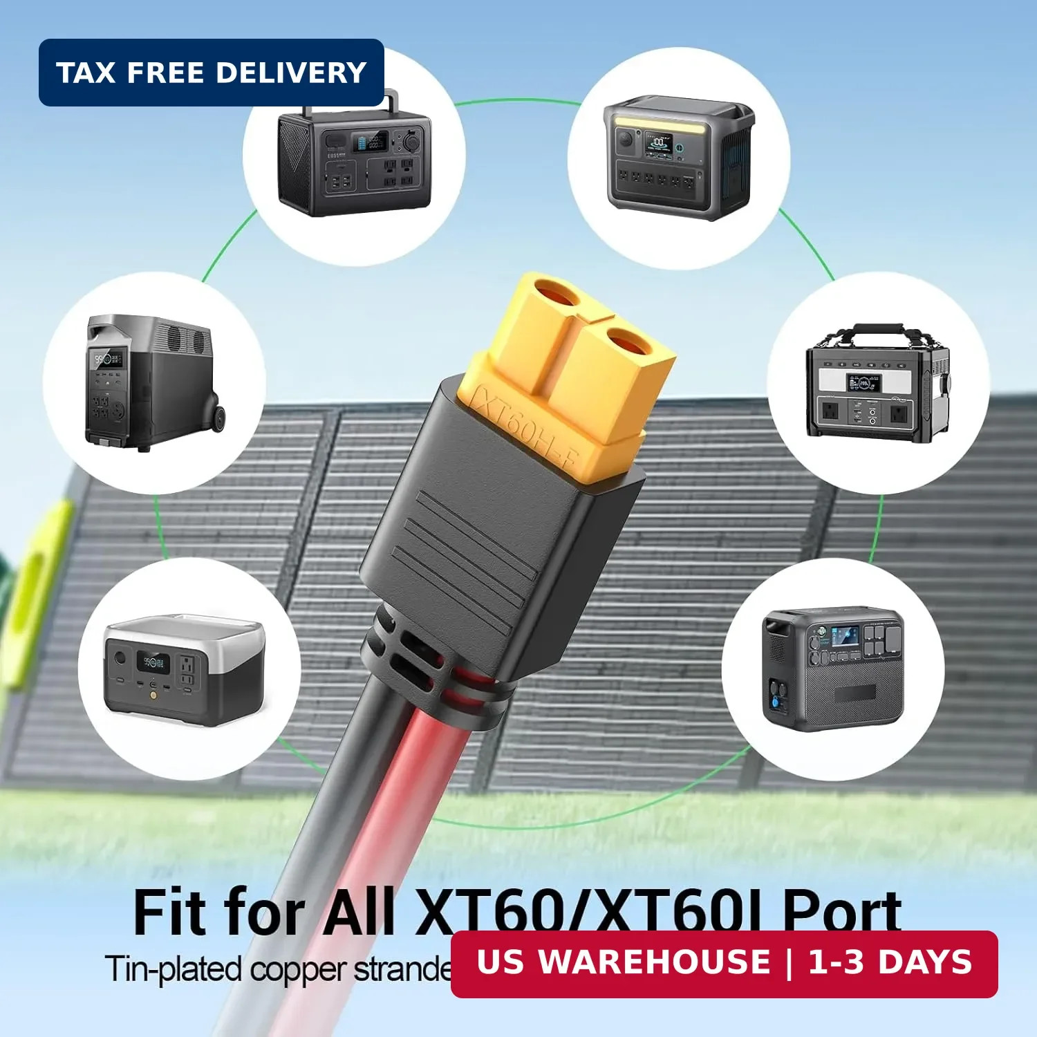 Bateria Power 10FT Solar Connector to XT60 Adapter Extension Cable, 12AWG Solar