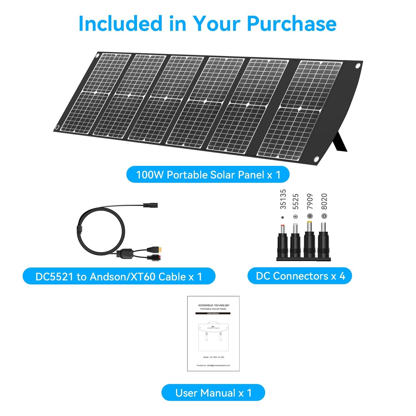 100W Lightweight Foldable Solar Panel with USB QC3.0 & Type-C PD3.0 for Camping,