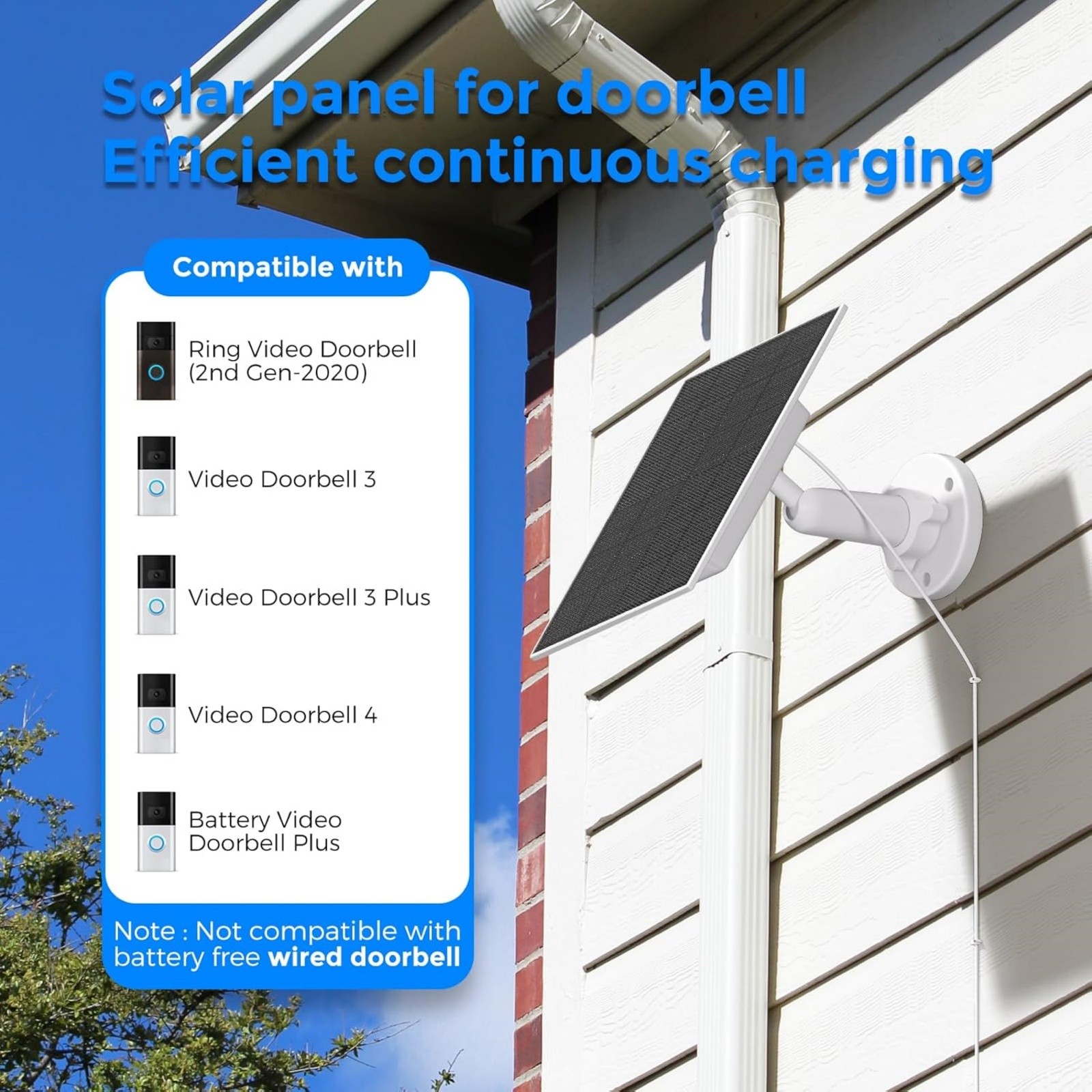 Solar Power Charger 4W for Ring Doorbell 3plus 4 with 360 Adjustable Bracket