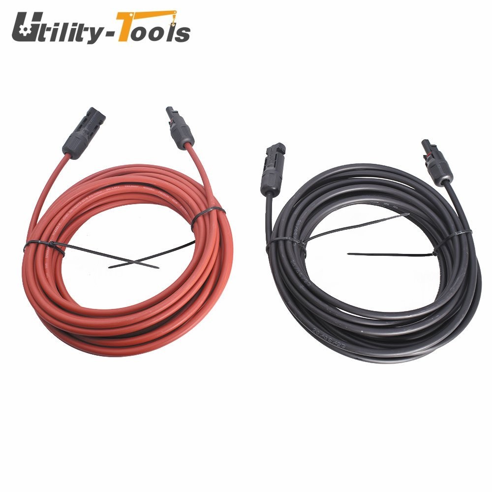 12 AWG 20 FT High Quality Solar Panel Extension Cable Wire Connector Black + Red