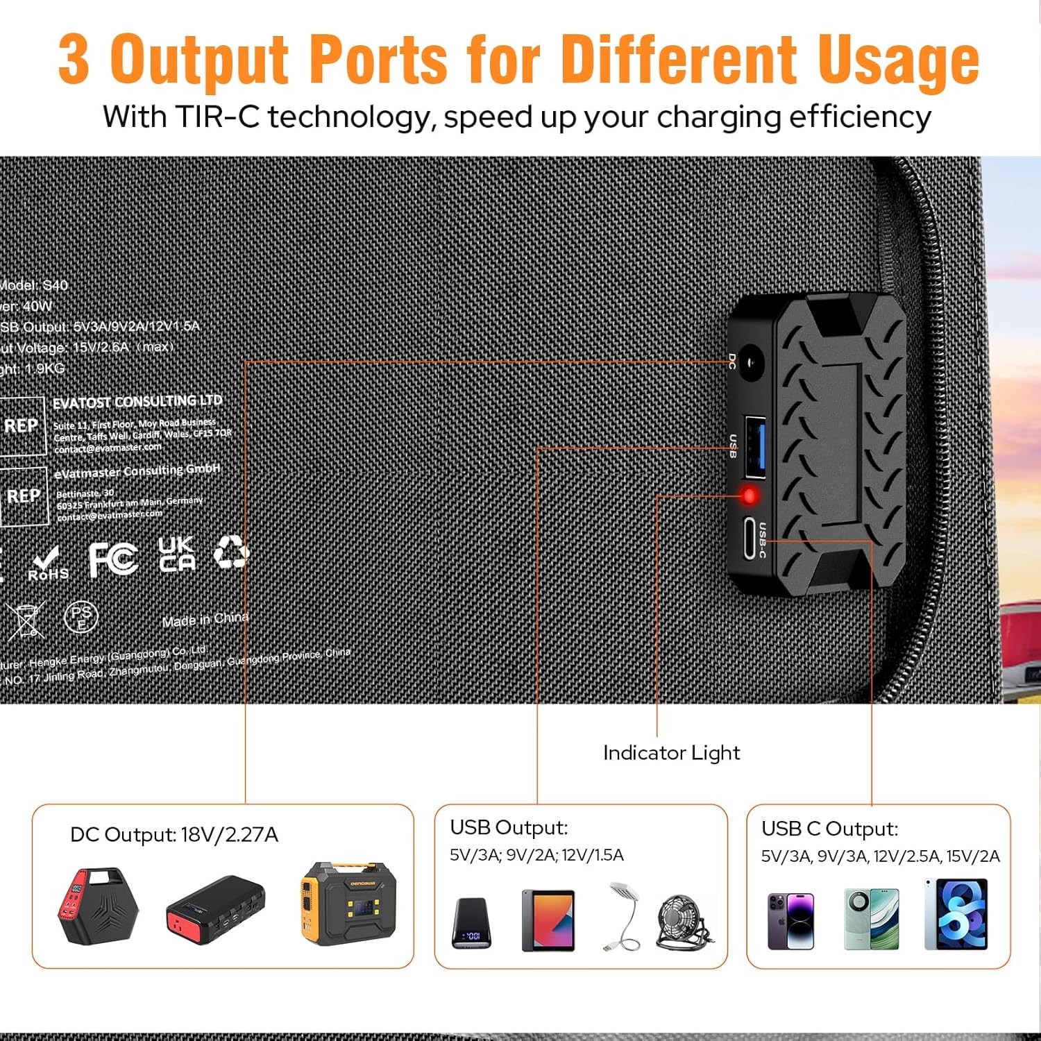 Portable Solar Panel Charger 40W Foldable Solar Panel for Portable Power Station