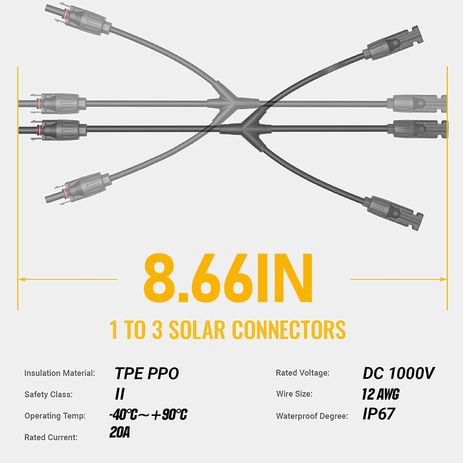 Solar Connectors Y Branch Parallel Adapter Cable Wire Plug Tool for Solar Panel