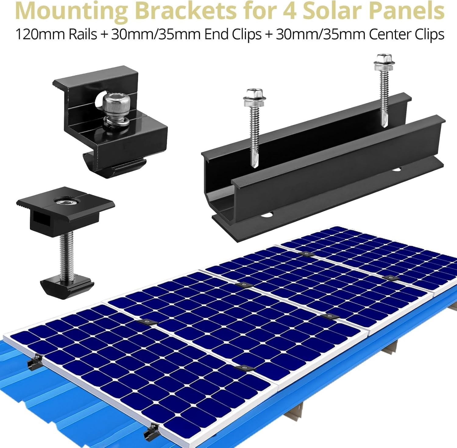 Solar Panel Mounting Brackets, Included 10PK 4.72 in Rails + 4 End Clamps + 6 Ce