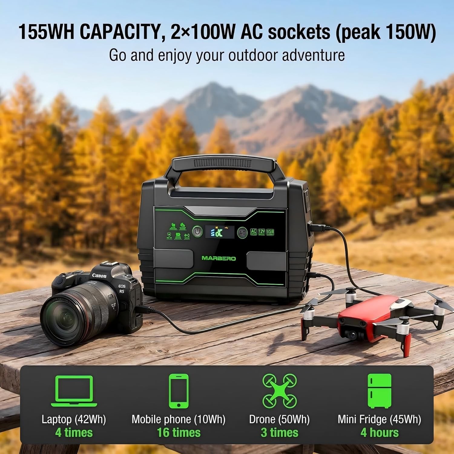 MARBERO Solar Generator 155Wh with 30W Solar Panel UL Certified