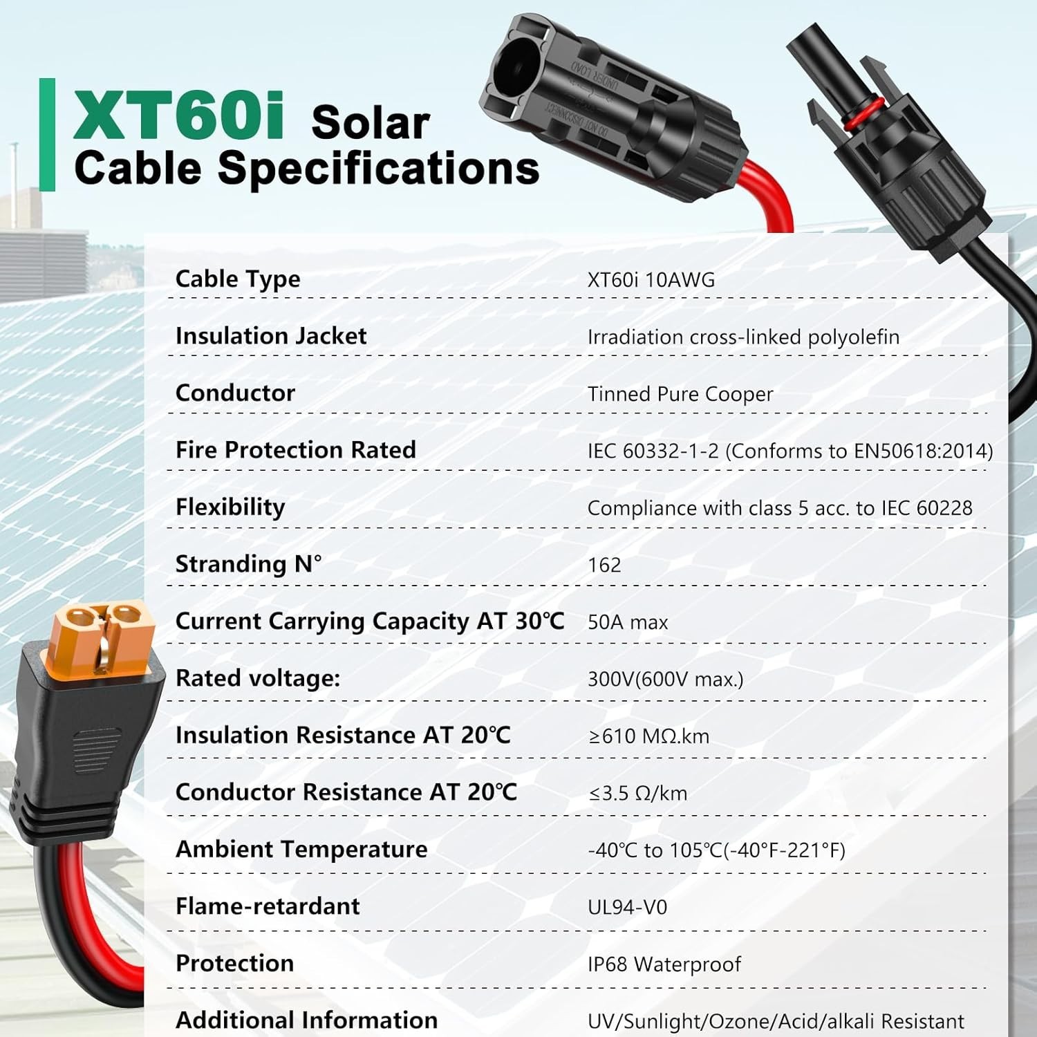 Solar Cable 20FT, Solar to XT60i Cable 3 10 15 25 30 40 50FT, Solar Panel Con…