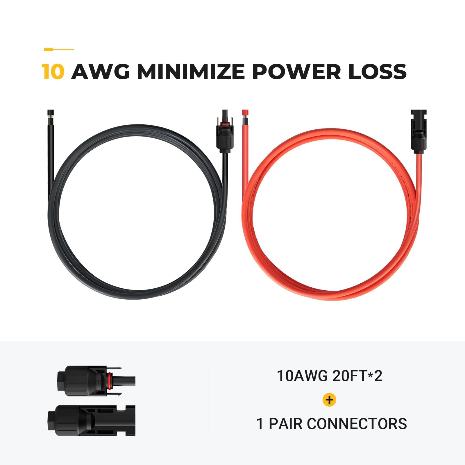 BougeRV Cable de extensión solar de 20 pies 10AWG con 20FT 10AWG 10 AWG.