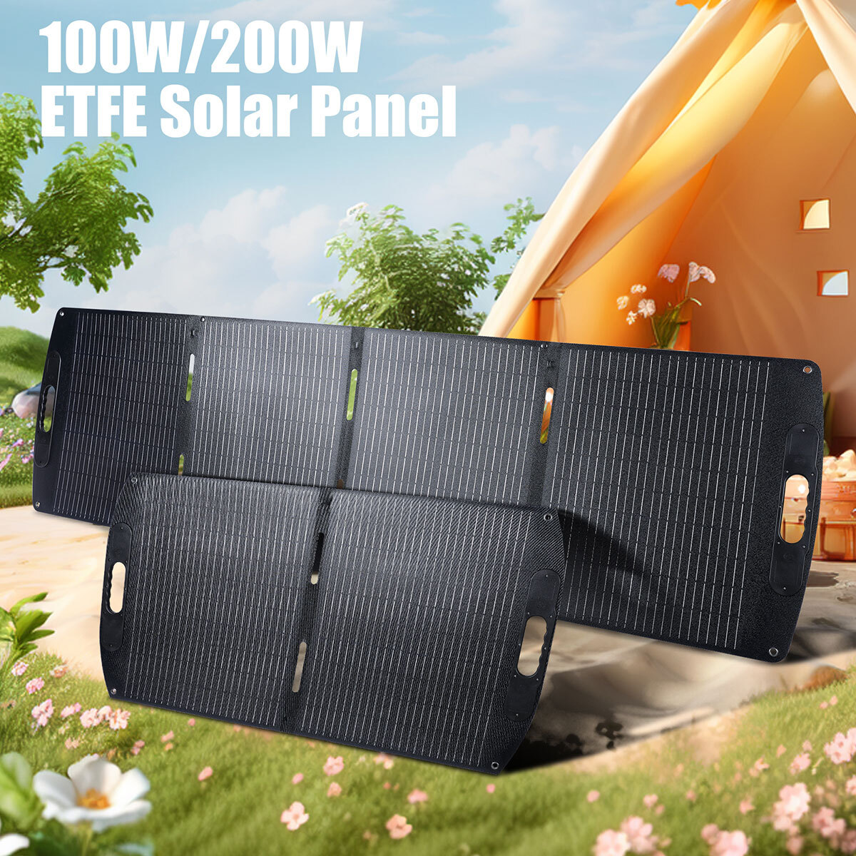 100W 200W 18V Solar Panel Mono 18BB Roof RV Boat Off-Grid Folding with Kickstand