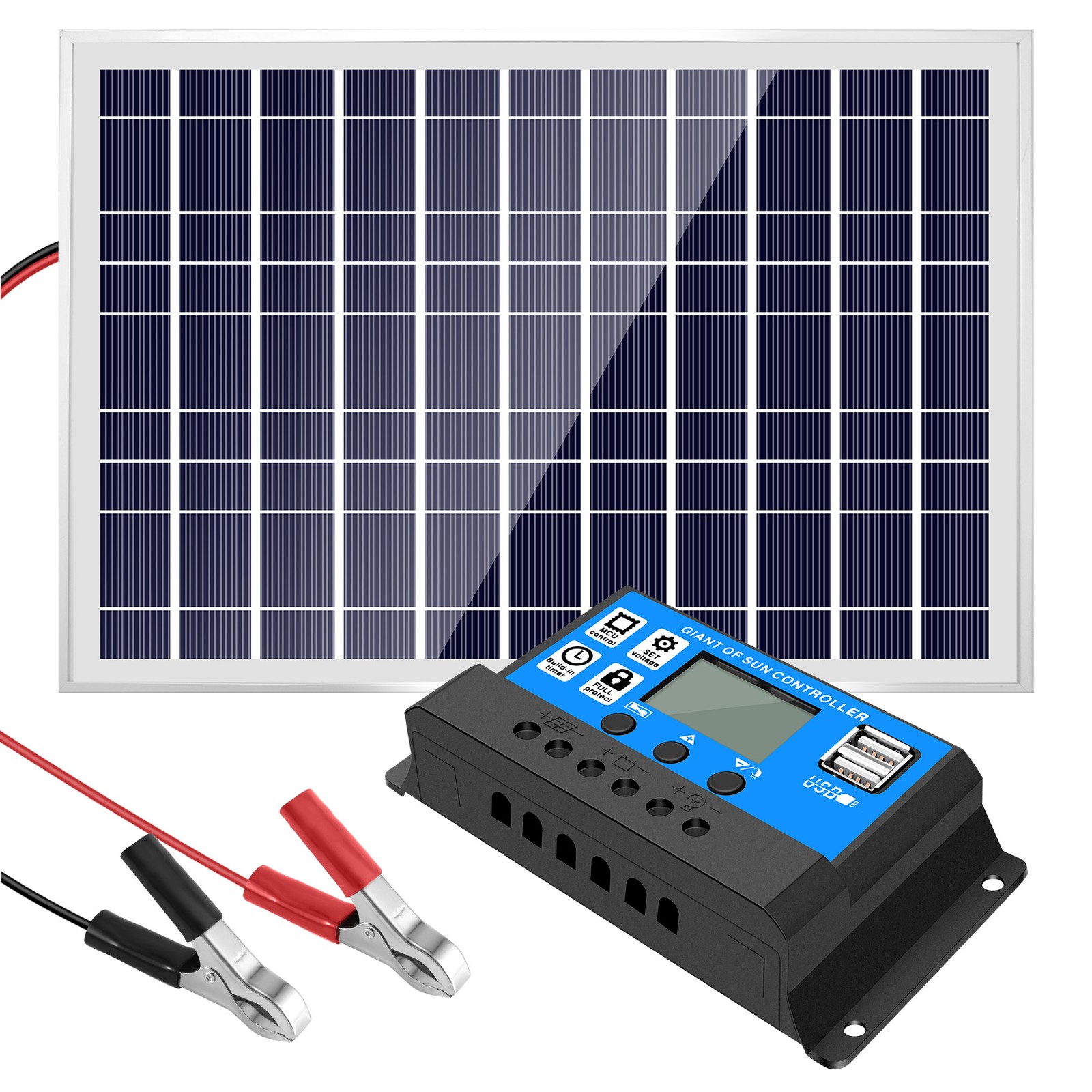 1X(30W 12V Solar Panel Battery +40A Controller for RV Car Boat Home Camping5376