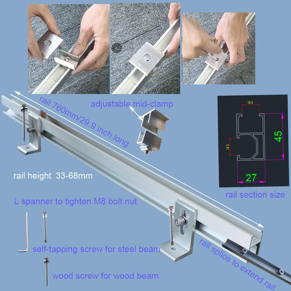 Solar Panel Roof Mount Bracket Kit for Sloped Pitched Metal Tin Roof Mounting