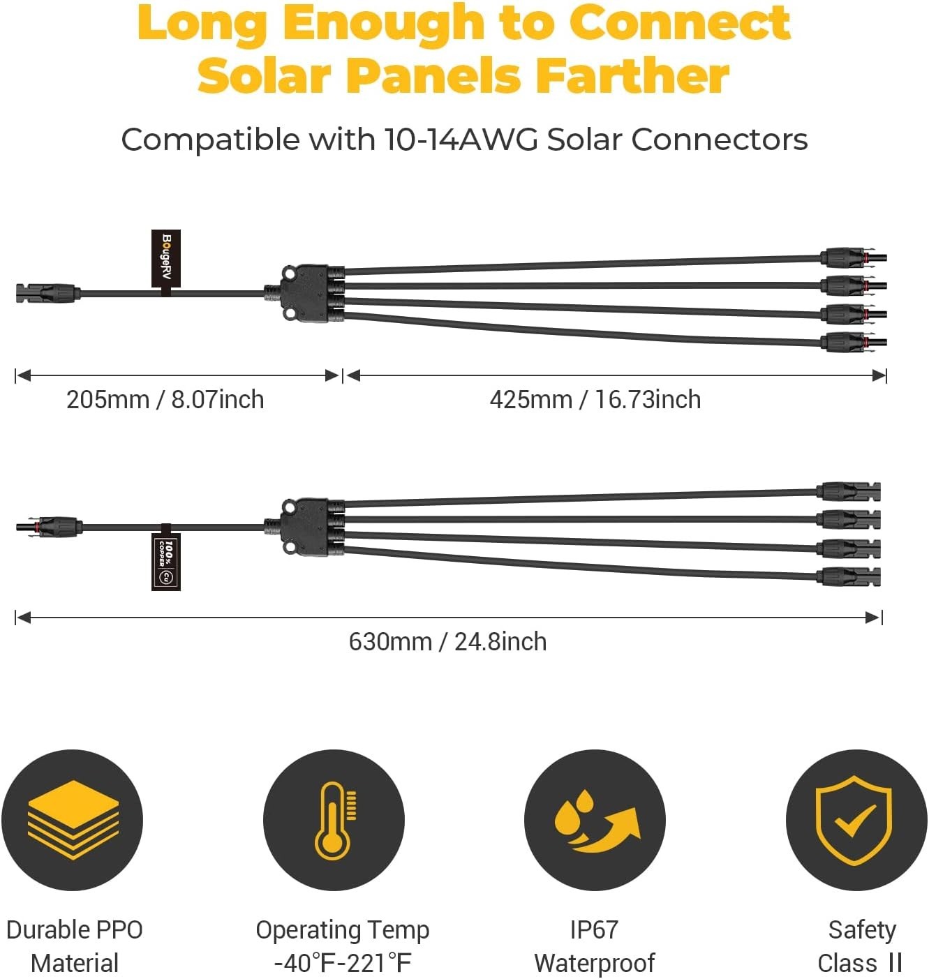 Durable Solar Panel Y Branch Connectors – 30A, 1000V Rated Waterproof Design