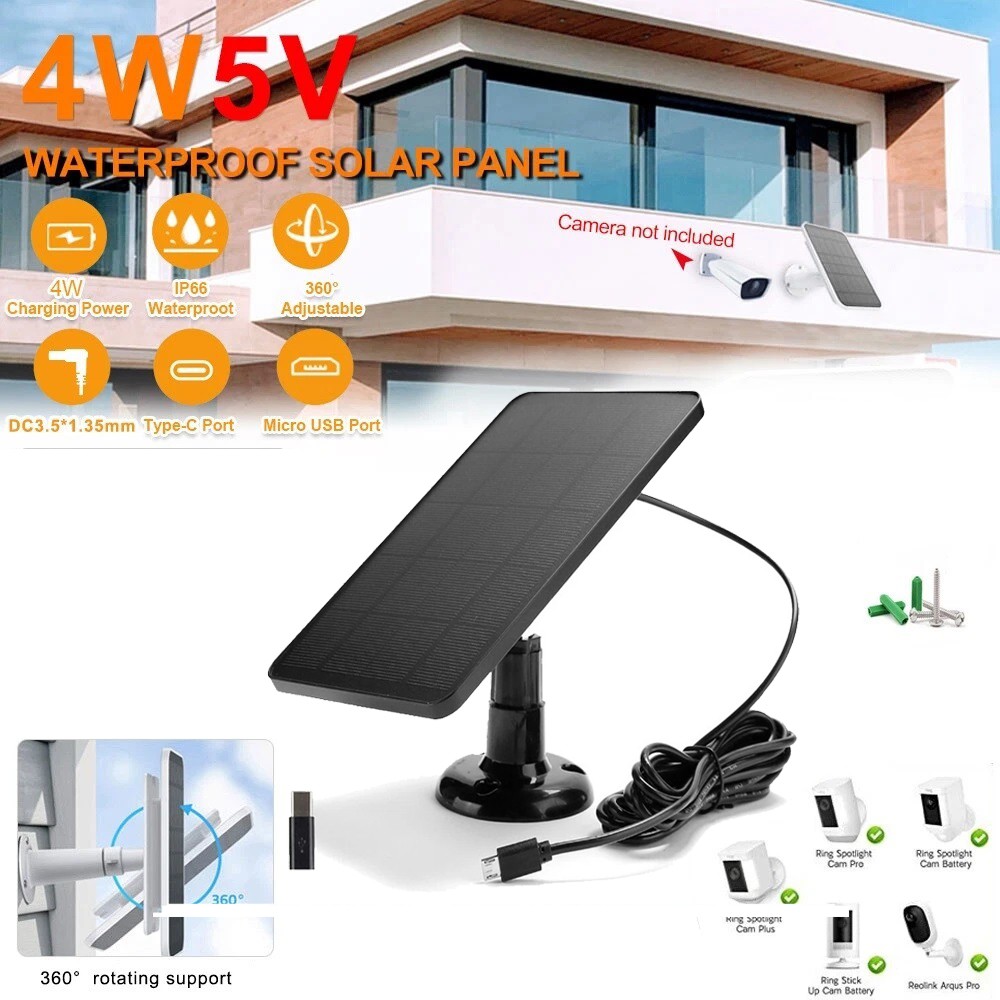 6W Solar Panel Charger for Ring Spotlight & Stick Up Cam Ourdoor CCTV Camera