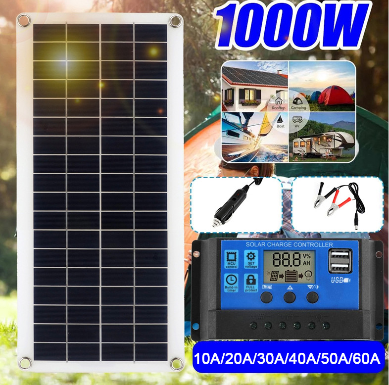 1000W Solar Panel 12V Solar Cell 60A Controller Solar Panel for Phone RV Car MP3