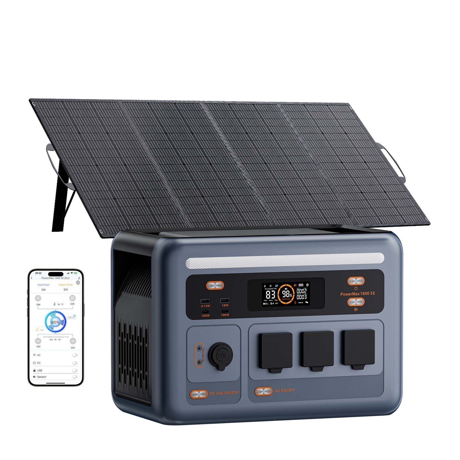 Tragbares Powerstation PowerMax 1800SE OSCAL LiFePO4 1024Wh 200W Solarpanels USV