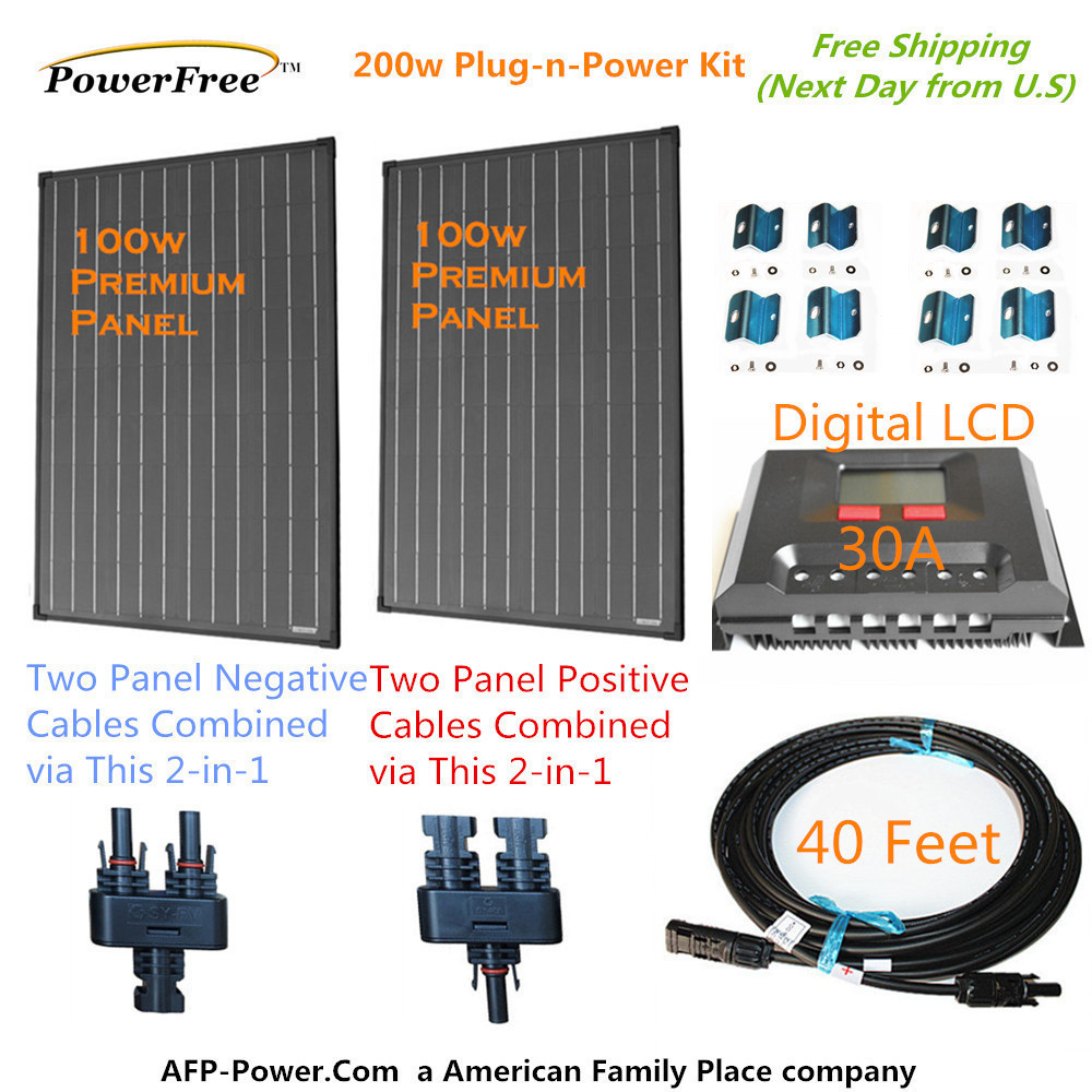 200w 200 Watt 2 100w Solar Panel Plug-n-Power Space Flex Kit for 12v Battery