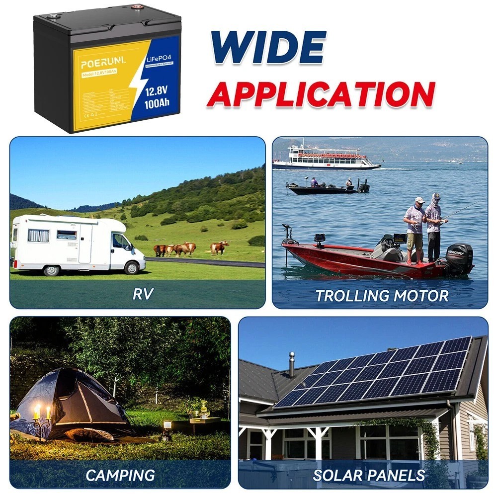 1/2/4Pack 12V 100Ah LiFePO4 Lithium Battery Built-in BMS Deep Cycle for Solar RV