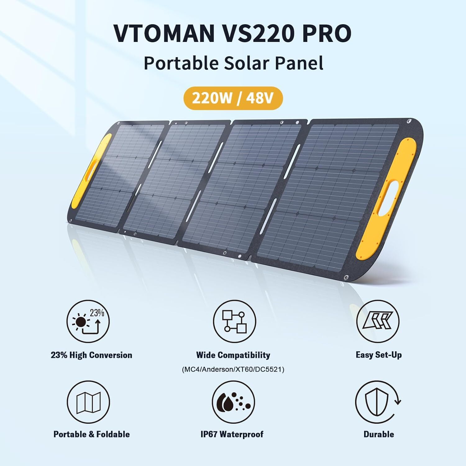 VTOMAN VS220 Pro Portable Solar Panel 220W 48V Efficiency Foldable Solar Panel