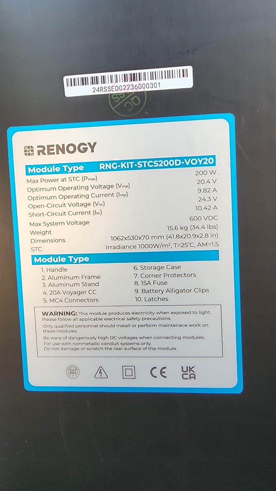 Renogy 200W Foldable Solar Suitcase Kit — Used Once + Voyager 20A