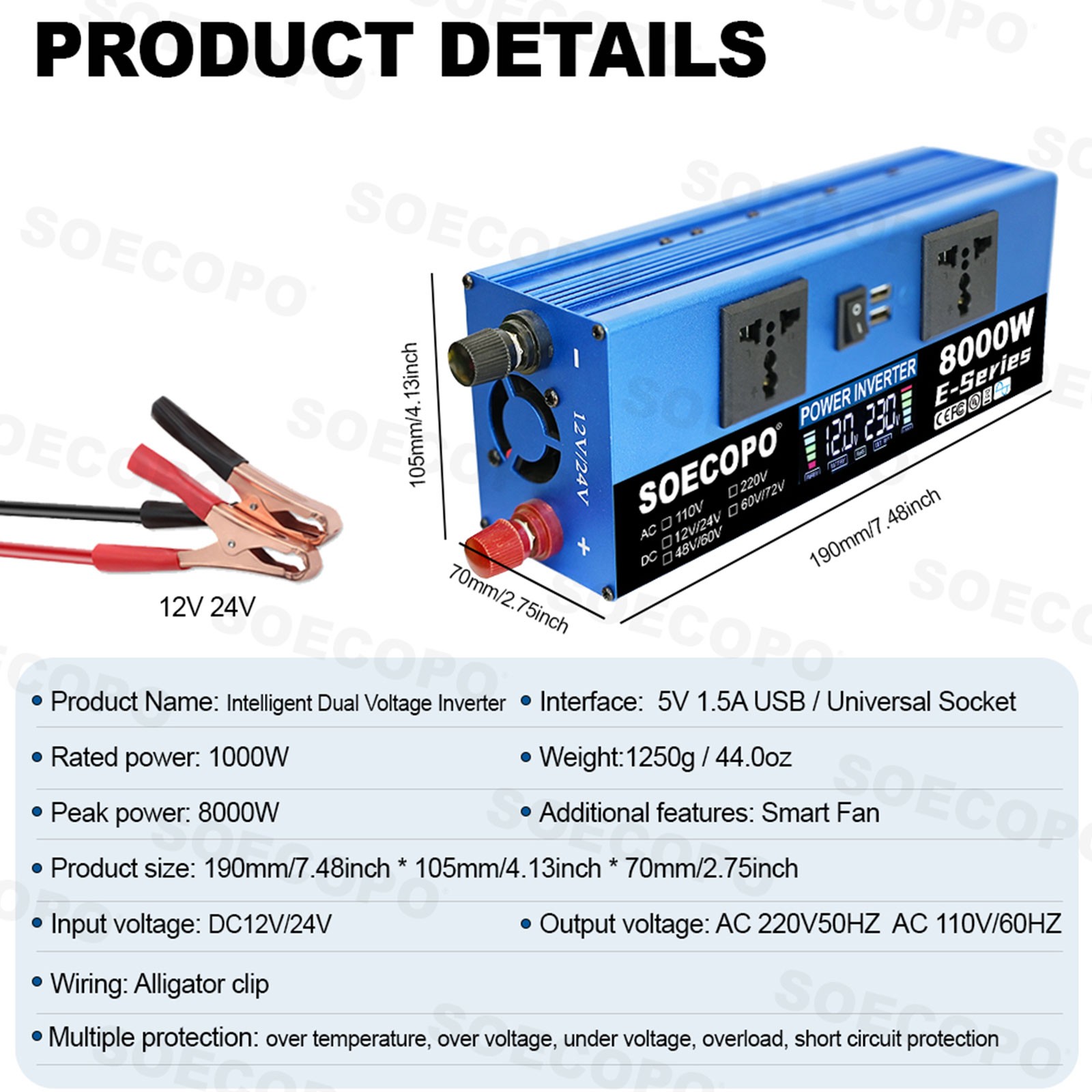 SOECOPO 8000W Solar System Kit,100A Controller, 12V DC to 110V/220V