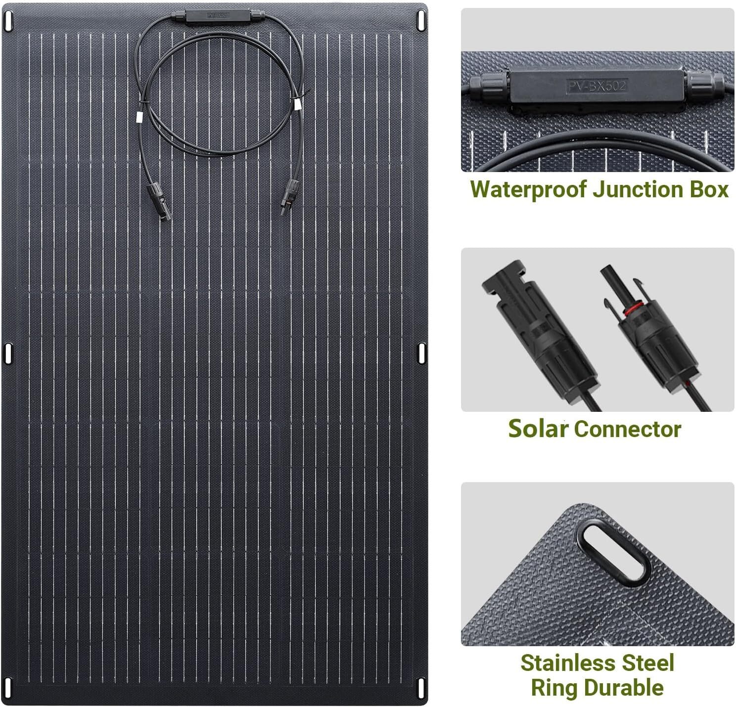 ALLPOWERS SF200 200W Flexible Solar Panel IP68 32V Off-Grid for Roof RV Boat UK