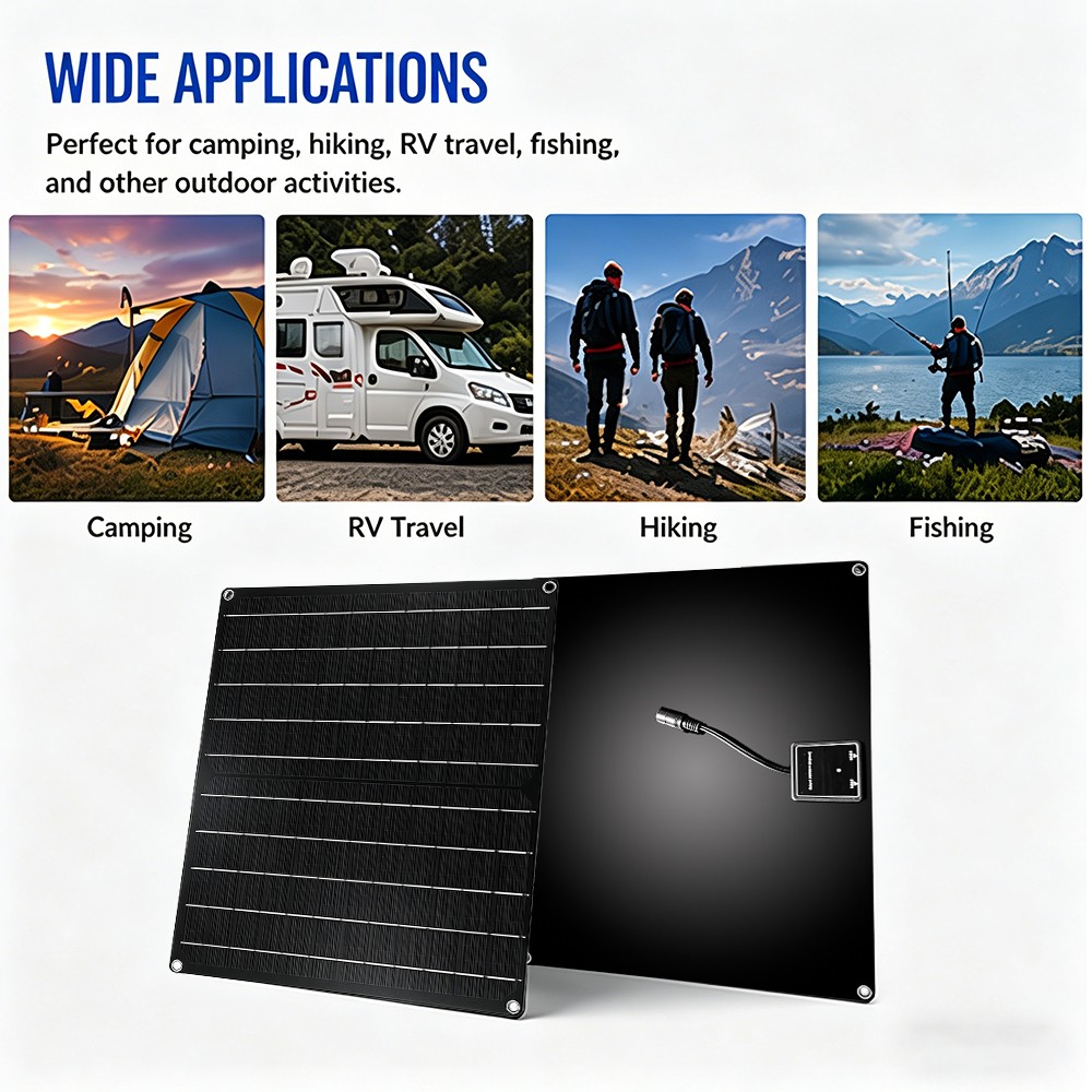 100W Portable Flexible Solar Panel Monocrystalline Waterproof, Dual USB & DC Out