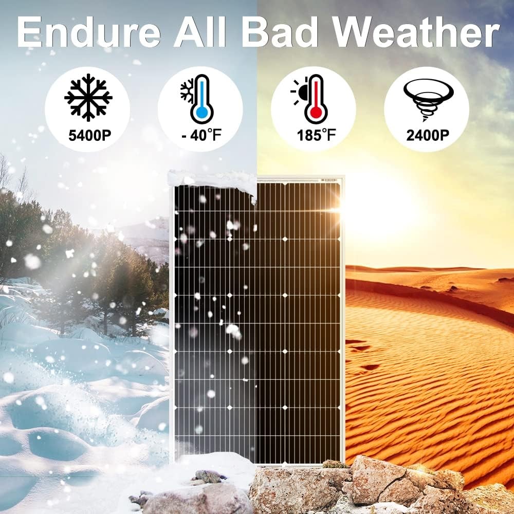 100W 18V Monocrystalline Solar Panel for 12V Battery Charging, Aluminum Frame, M