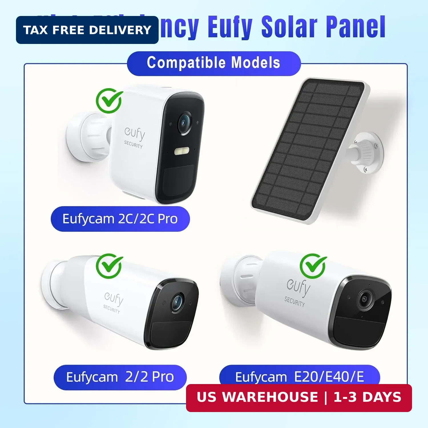 Solar Panel for eufy Camera, 5W Solar Panel Compatible with eufyCam 2/2 Pro, 2C/
